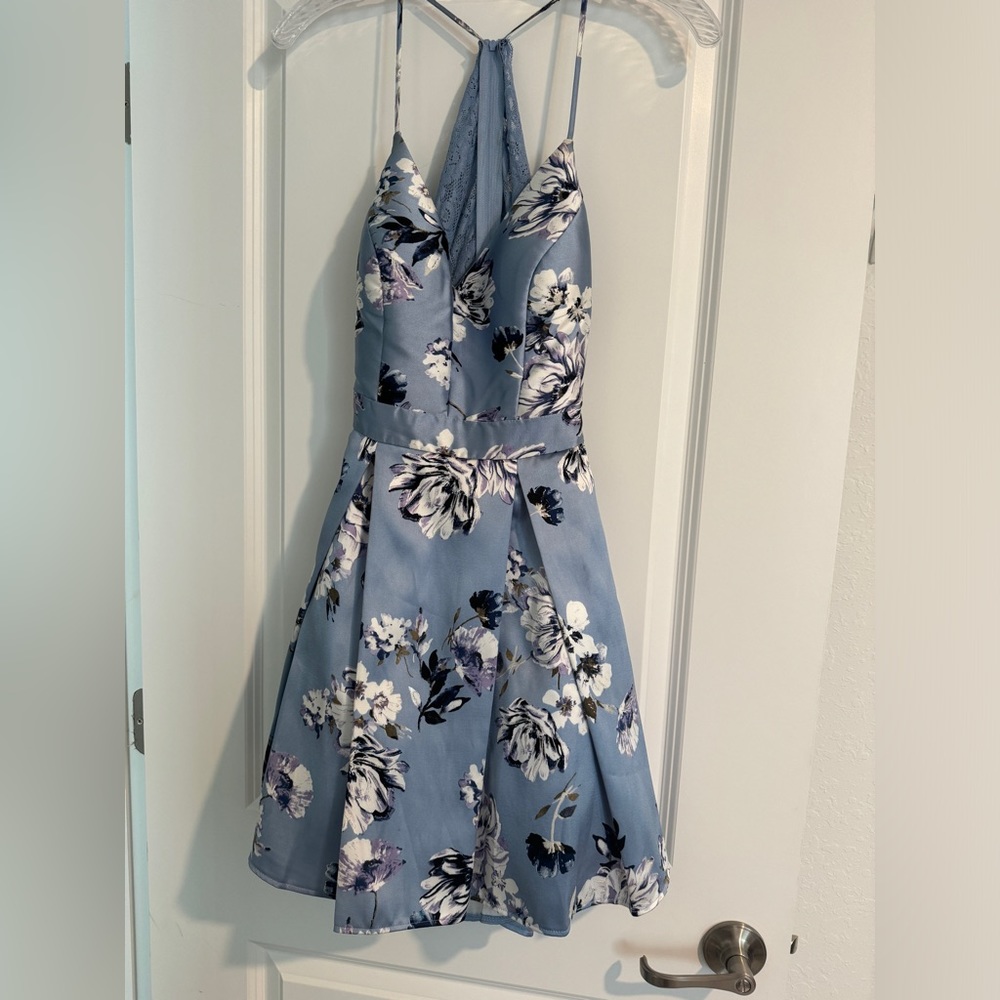 Blue Floral Semi-Formal Dress